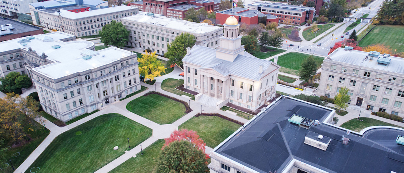 Aerial photo of campus buildings